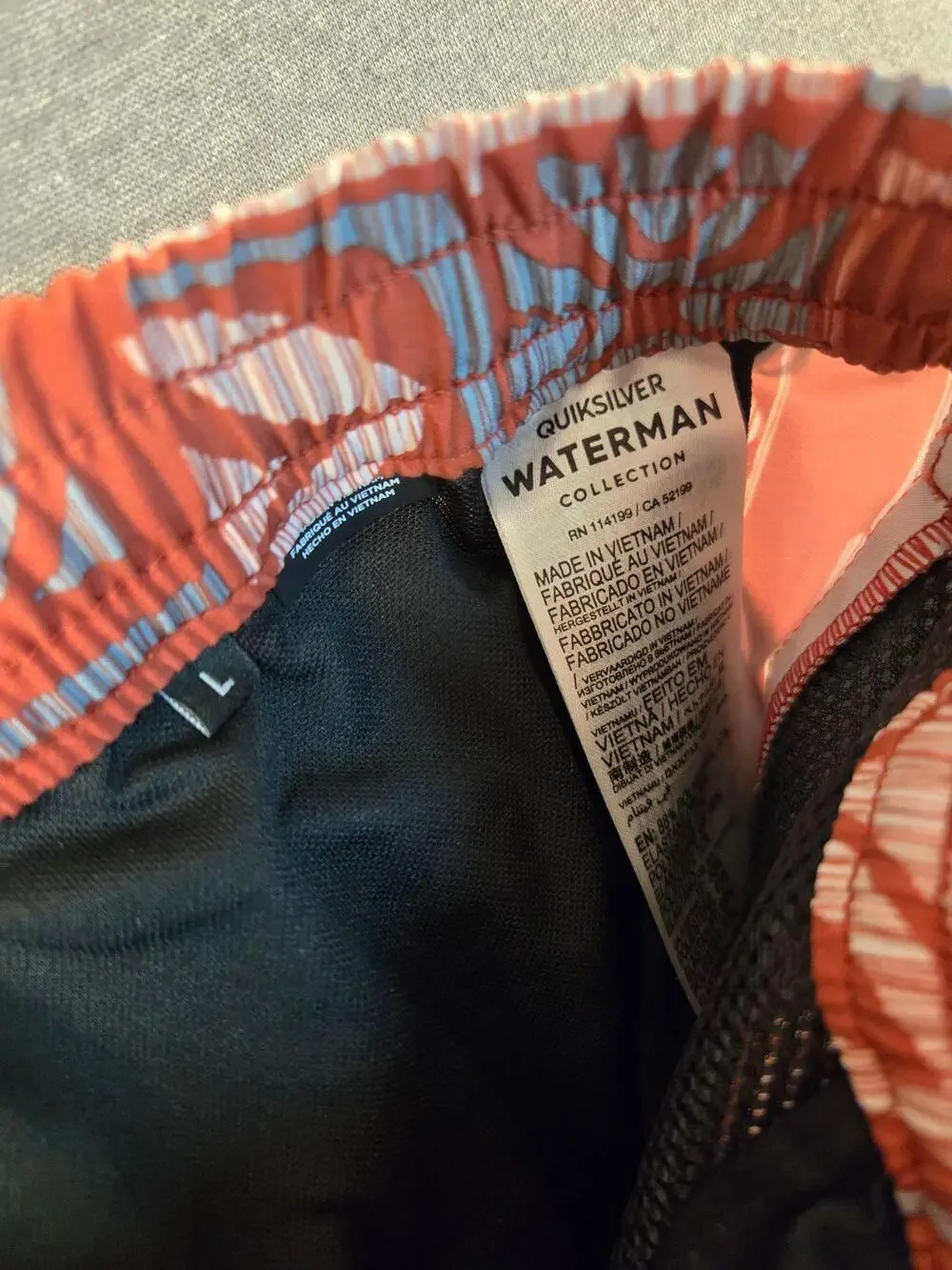 Quiksilver Shorts Mens Large Orange Waterman Swim Trunks Hawaiian Lined Tropical